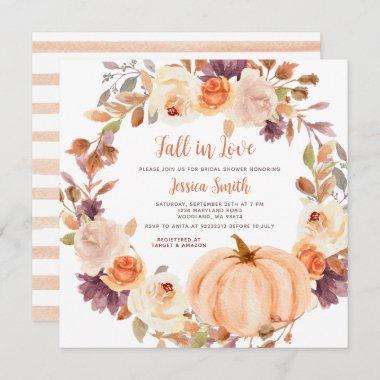 Rustic Pumpkin Fall in Love Bridal Shower Invitations