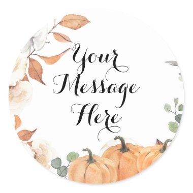 Rustic Pumpkin Fall in Love Your Message Here Classic Round Sticker