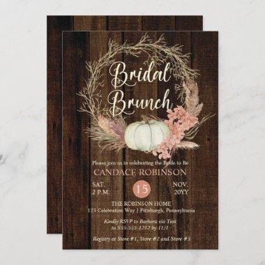 Rustic Pumpkin Pampas Wreath Bridal Brunch Shower Invitations