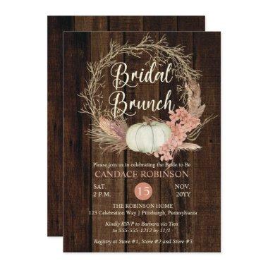 Rustic Pumpkin Pampas Wreath Bridal Brunch Shower Invitations