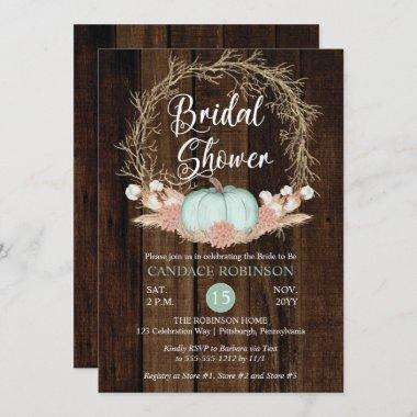 Rustic Pumpkin Pampas Wreath Bridal Shower Invitations