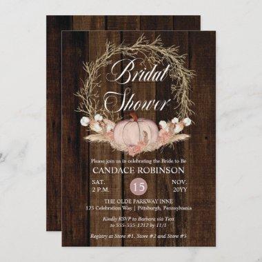 Rustic Pumpkin Pampas Wreath Bridal Shower Invitations