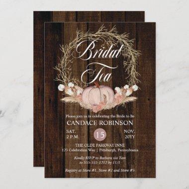 Rustic Pumpkin Pampas Wreath Bridal Tea Invitations