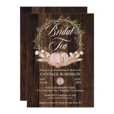 Rustic Pumpkin Pampas Wreath Bridal Tea Invitations