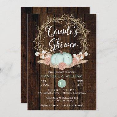 Rustic Pumpkin Pampas Wreath Couple's Shower Invitations