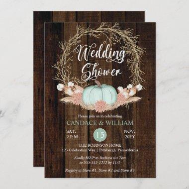 Rustic Pumpkin Pampas Wreath Wedding Shower Invita Invitations