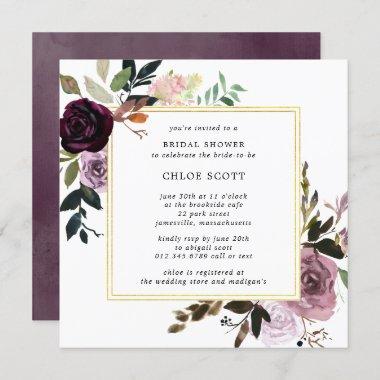 Rustic Purple and Mauve Pink Floral Bridal Shower Invitations