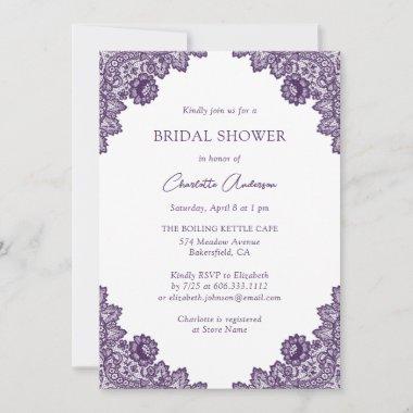 Rustic Purple Burlap and Lace Bridal Shower Invitations