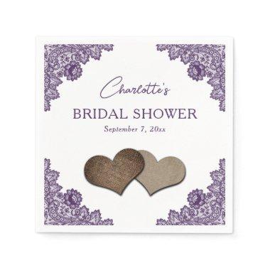 Rustic Purple Burlap and Lace Bridal Shower Napkins