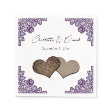 Rustic Purple Burlap and Lace Wedding Napkins