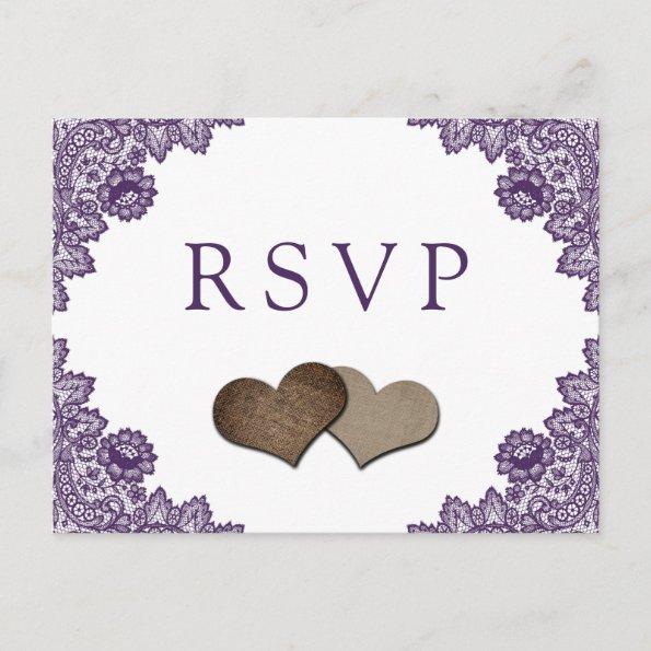 Rustic Purple Burlap Lace Wedding RSVP PostInvitations
