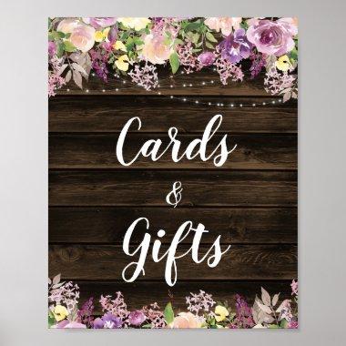 Rustic Purple Floral String Lights Invitations & Gifts Poster