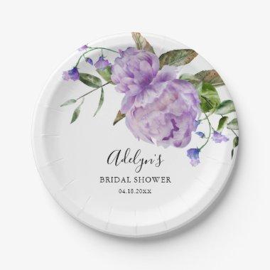 Rustic Purple Flower Greenery Bridal Shower Paper Plates