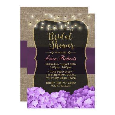 Rustic Purple Hydrangea String Light Bridal Shower Invitations