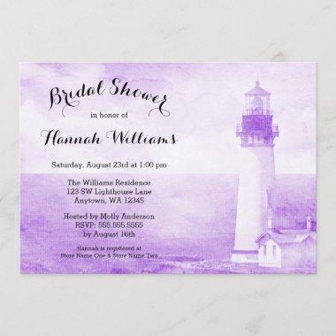 Rustic Purple Lighthouse Bridal Shower Invitations