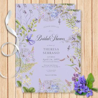 Rustic Purple Sage Wildflower Purple Bridal Shower Invitations