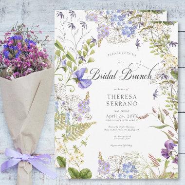 Rustic Purple Sage Wildflower White Bridal Brunch Invitations