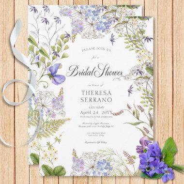 Rustic Purple Sage Wildflower White Bridal Shower Invitations