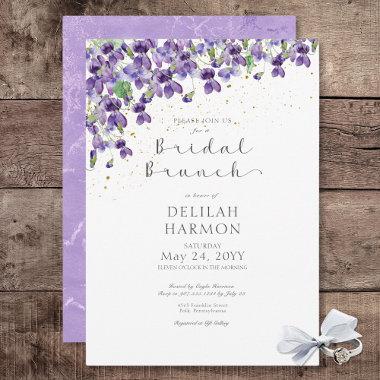 Rustic Purple Watercolor Violets Bridal Brunch Invitations