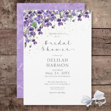 Rustic Purple Watercolor Violets Bridal Shower Invitations