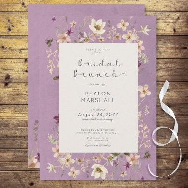 Rustic Purple Wildflower Frame Bridal Brunch Invitations