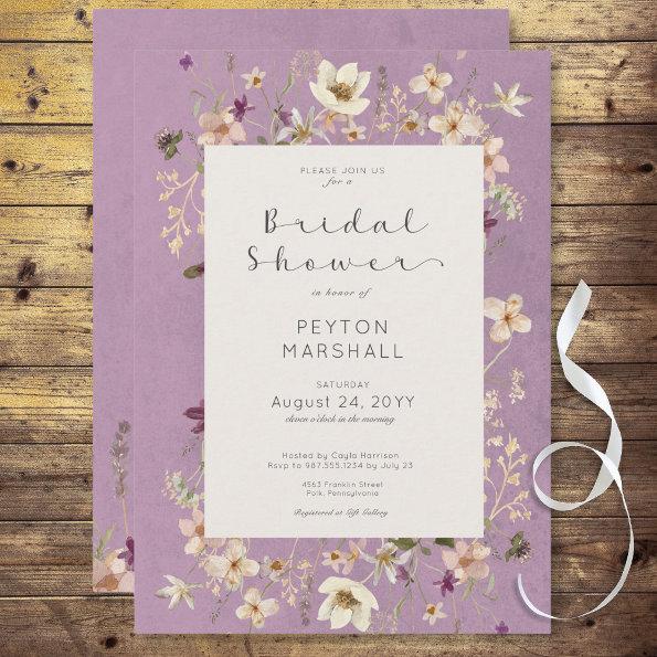 Rustic Purple Wildflower Frame Bridal Shower Invitations