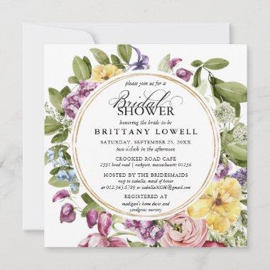 Rustic Purple Yellow Floral Greenery Bridal Shower Invitations