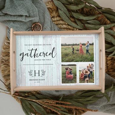 Rustic Quote Family Name Monogram 3 Photo Serving Tray