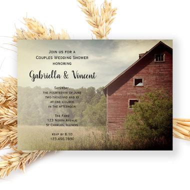Rustic Red Barn Country Couples Wedding Shower Invitations