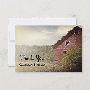 Rustic Red Barn Country Wedding Thank You Note