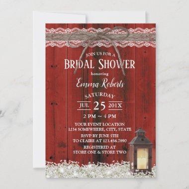 Rustic Red Barn Vintage Lantern Bridal Shower Invitations