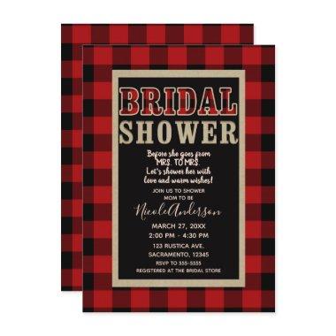 Rustic Red Black Buffalo Plaid Bridal Shower Invitations