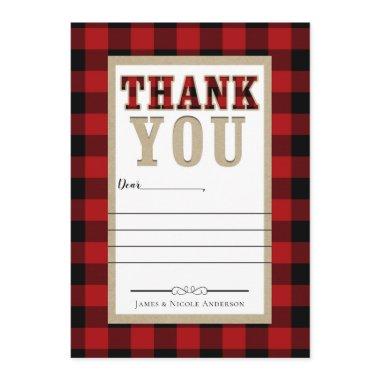 Rustic Red Black Buffalo Plaid Photo Thank You