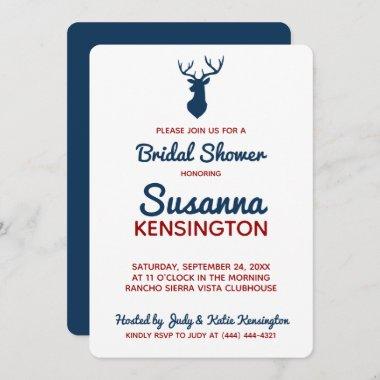 Rustic Red Blue Deer Mountain Bridal Shower Invitations