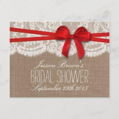Rustic Red Bow Bridal Shower Recipe Invitations