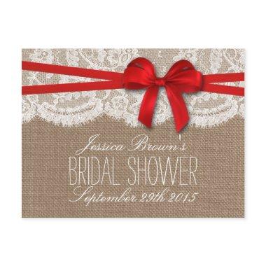 Rustic Red Bow Bridal Shower Recipe Invitations