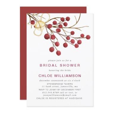 Rustic Red Fire Berries Bridal Shower Invitations