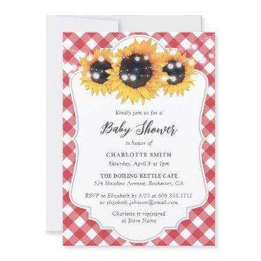 Rustic Red Gingham Sunflower Baby Shower