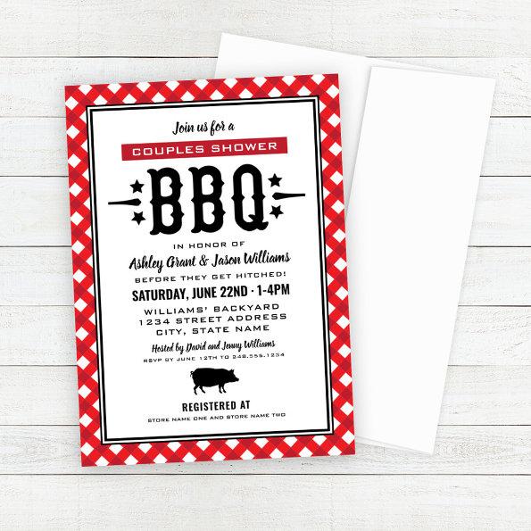 Rustic Red Gingham Wedding Couples Shower BBQ Invitations