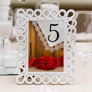 Rustic Red Poinsettia Winter Wedding Table Numbers