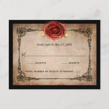 Rustic Red Rose Gold Black Elegant Wedding RSVP PostInvitations