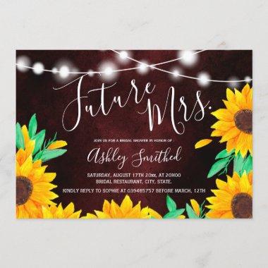 Rustic red string lights sunflowers bridal shower Invitations