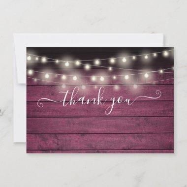 Rustic Red Wood String Lights Script Wedding Thank You Invitations