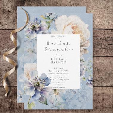 Rustic Romantic Blue & White Floral Bridal Brunch Invitations