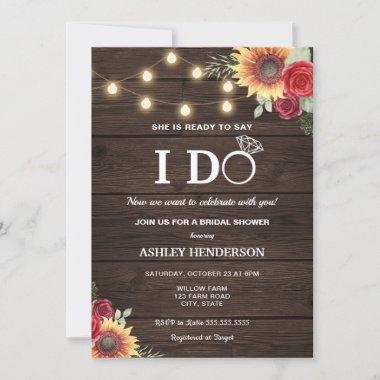 Rustic Rose and Sunflower Bridal Shower Invitations