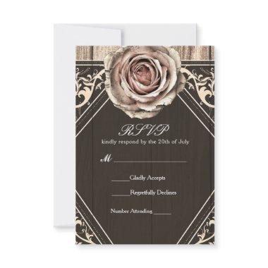 Rustic Rose Elegant Light Wood Wedding RSVP Card