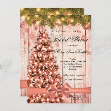 Rustic Rose Gold Christmas Bridal Shower Invitations