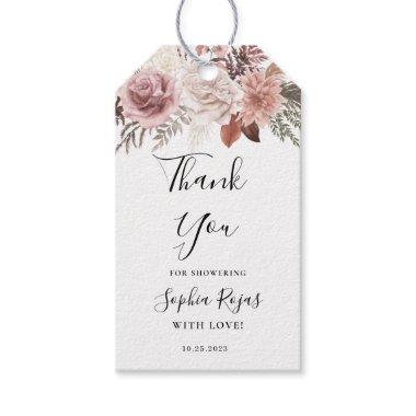 Rustic Rose Gold Floral Calligraphy Bridal Shower Gift Tags