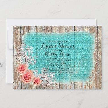 Rustic Rose Turquoise Burlap Bridal shower rpr1 Invitations