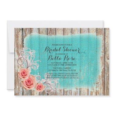 Rustic Rose Turquoise Burlap Bridal shower rpr1 Invitations